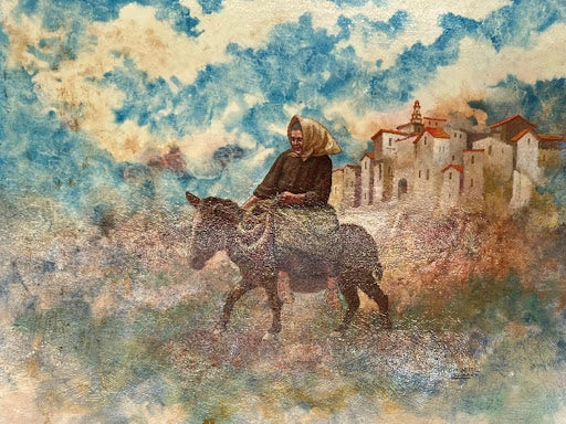 emanuel schary watercolor woman on donkey (1987)
