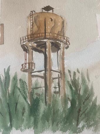 emanuel schary watercolor the watertower (1939)