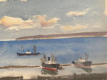 emanuel schary watercolor late afternoon - boats (1940)