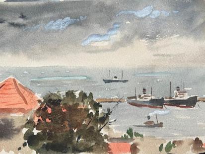 emanuel schary watercolor houses by the sea (1940)