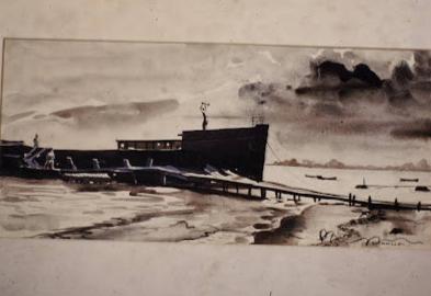 emanuel schary watercolor barge (1950s)