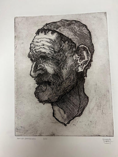 emanuel schary etching man of jerusalem (1960), black and white