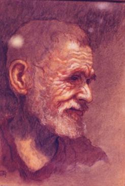 emanuel schary pastel man in shades of rust (1970's)