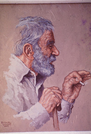 emanuel schary painting man smoking (1970's)