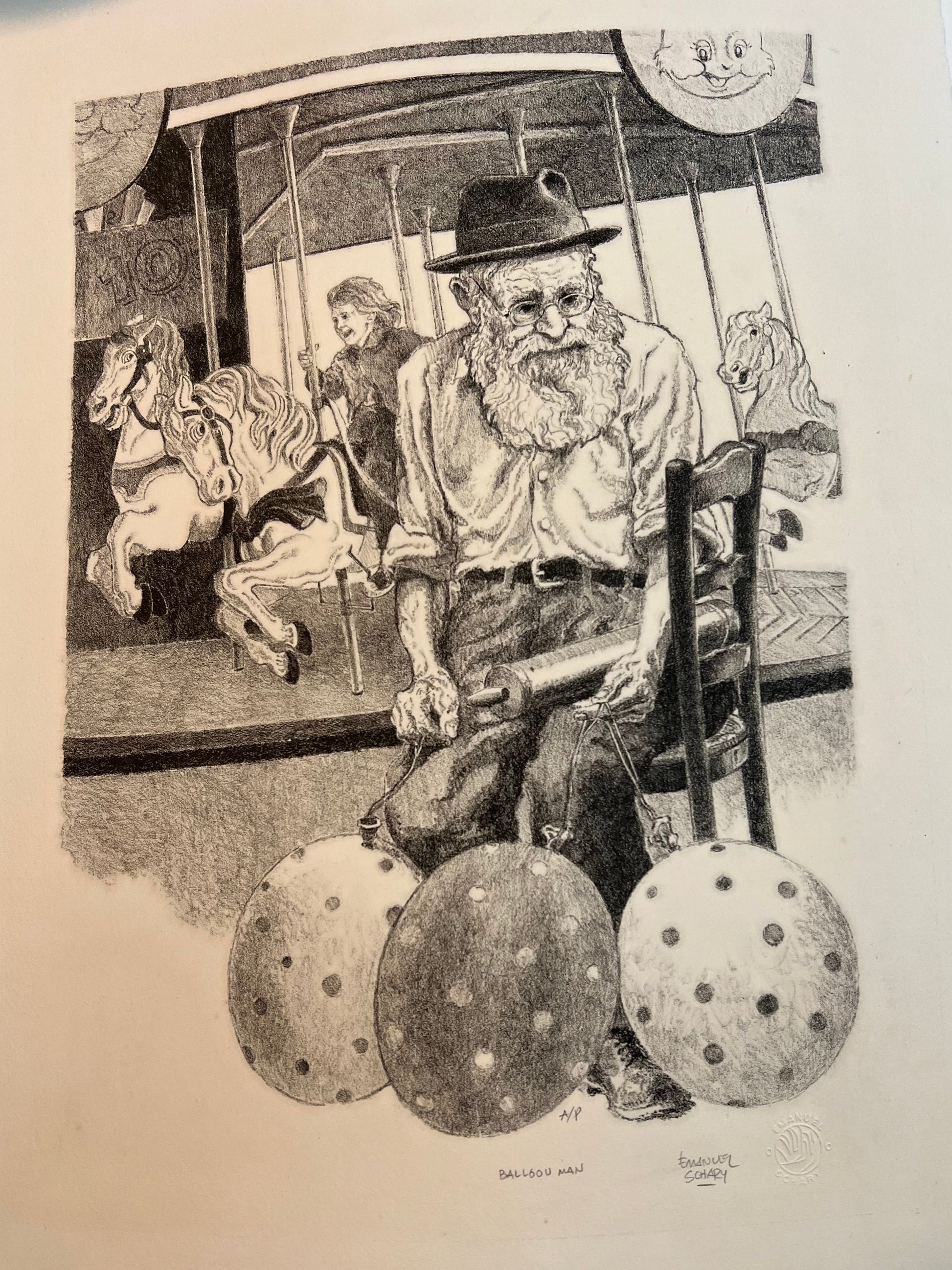 emanuel schary lithograph balloon man (1973)