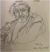 emanuel schary sketch man with long pipe (1975)