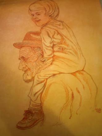 emanuel schary pastel happy is the man with his grandchild (1976)