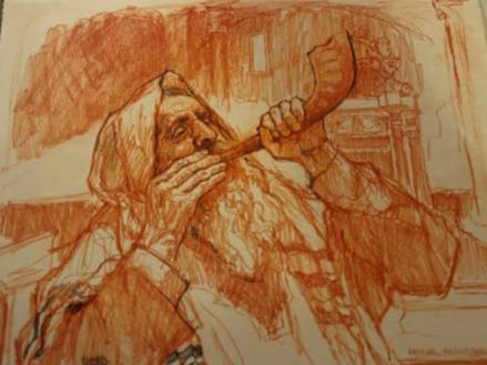 emanuel schary sketch blowing the shofar (1976)