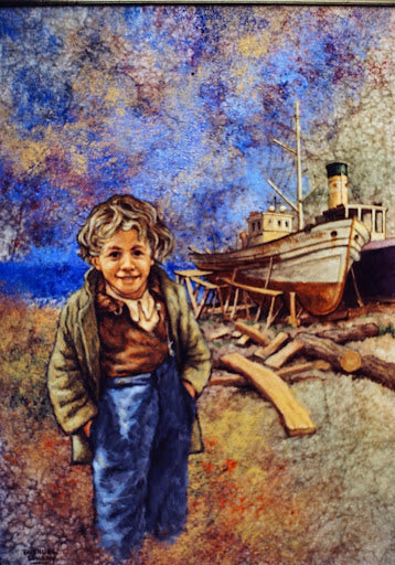 emanuel schary painting boy at docks (1980's)