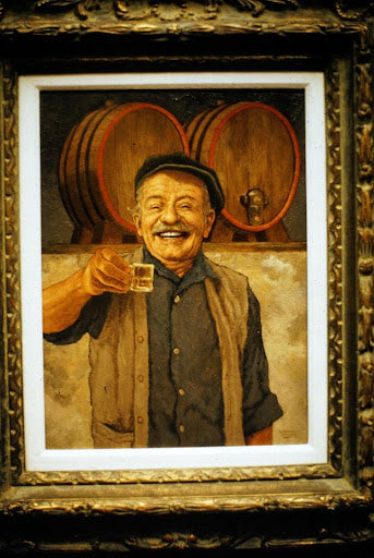 emanuel schary painting cheers man with wine glass (1980's)