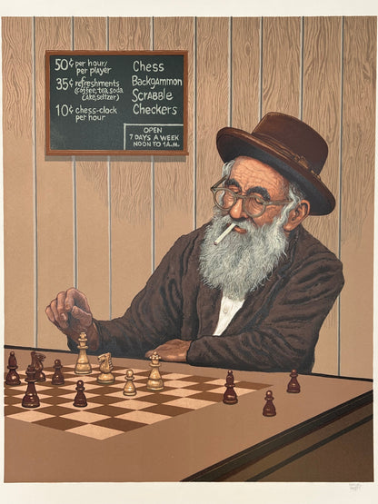 emanuel schary serigraph chess player (1980)