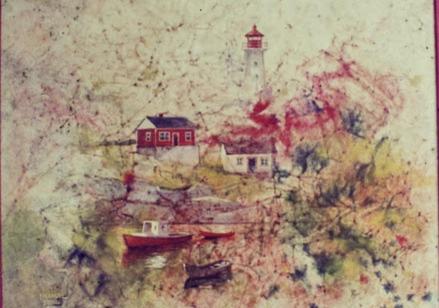 emanuel schary painting lighthouse by the sea (1980's)