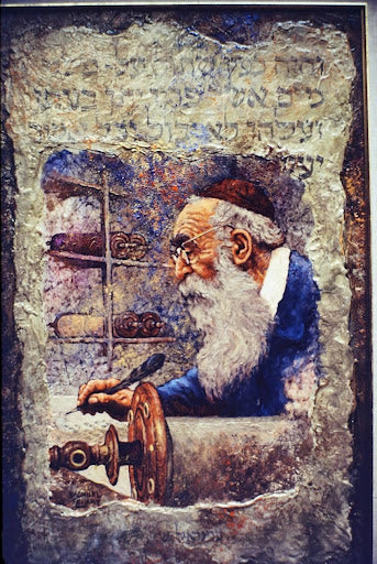 emanuel schary painting man with scrolls (1980's)