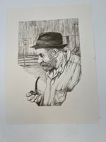 emanuel schary lithograph man with pipe (1984)