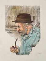 emanuel schary lithograph man with pipe (1984)