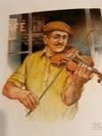 emanuel schary lithograph man with violin (1986)